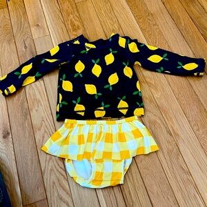 Hanna Andersson Lemon Rash Guard and Skirted Bikini Set 12-18 months